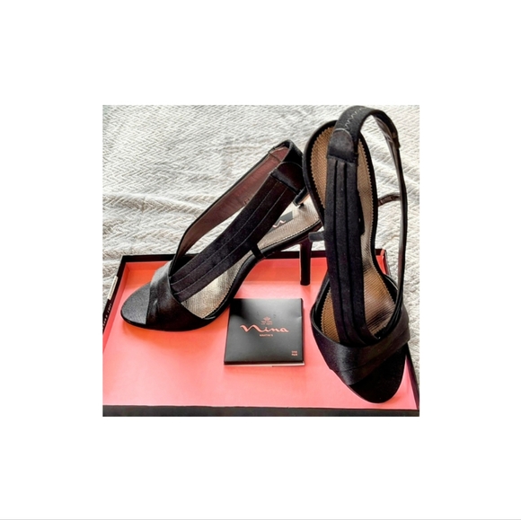 ✨️NINA Of NewYork Black Satin Slingback Heels Sz 9.5✨️ - Picture 2 of 5